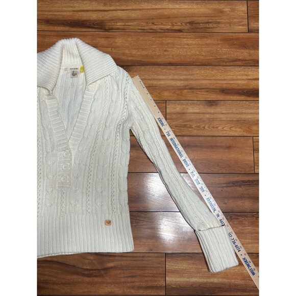 Y2K DKNY Women's Ivory Cable Knit  Sweater Button Details  Ribbed Hem Size L - Picture 6 of 13
